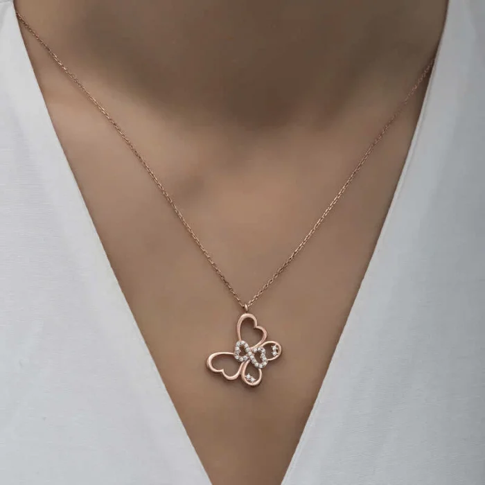 Supertrend Gümüş Rose Sonsuzluk Kelebek Kadın Kolye