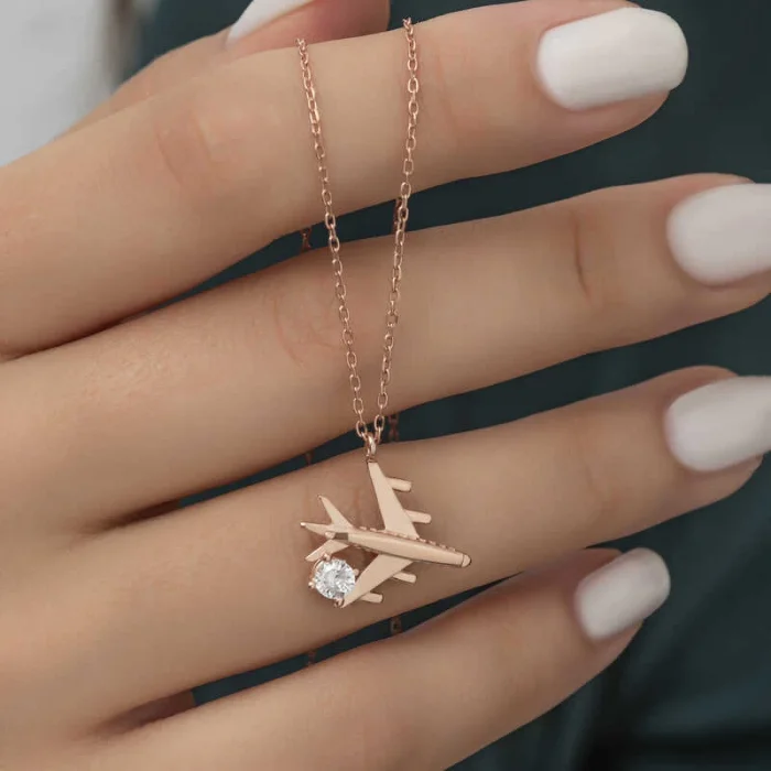 Supertrend Gümüş Rose Tek Taşlı Uçak Kadın Kolye