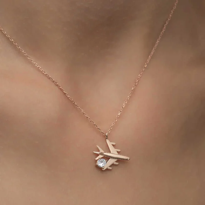 Supertrend Gümüş Rose Tek Taşlı Uçak Kadın Kolye