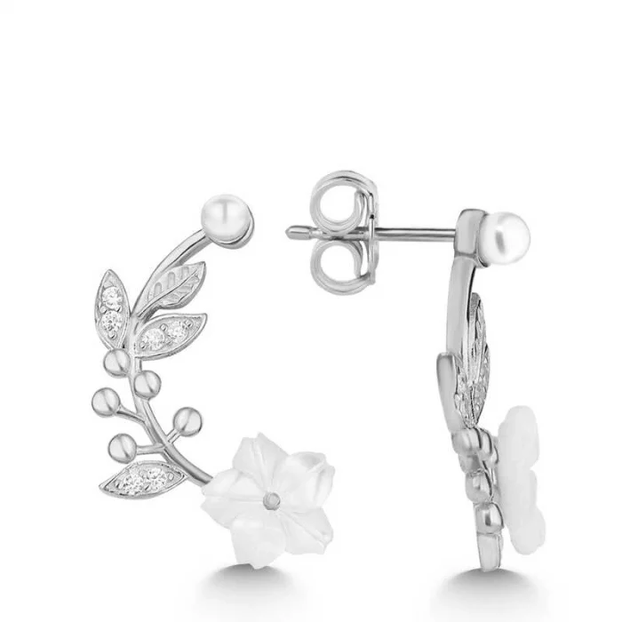 Supertrend Gümüş Sedef Çiçek Çivili Kadın Küpe