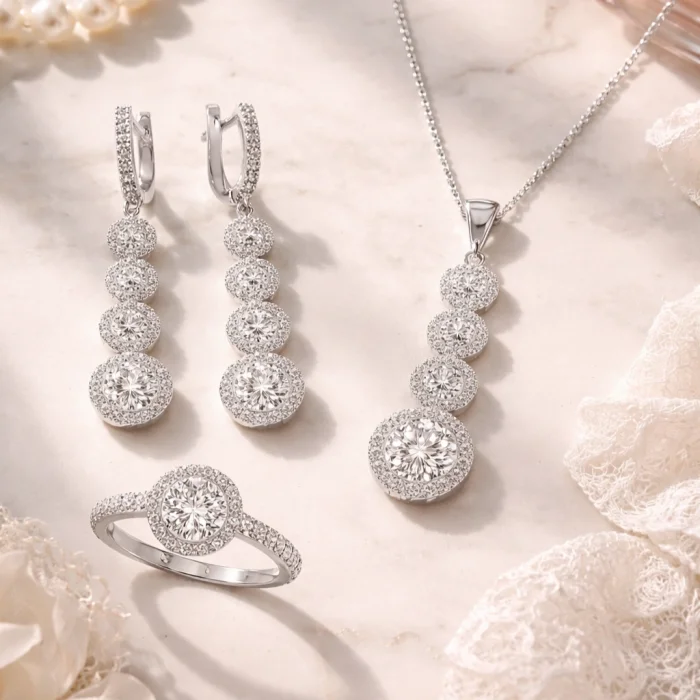 Supertrend Gümüş Sıralı Dört Taş Bayan Set