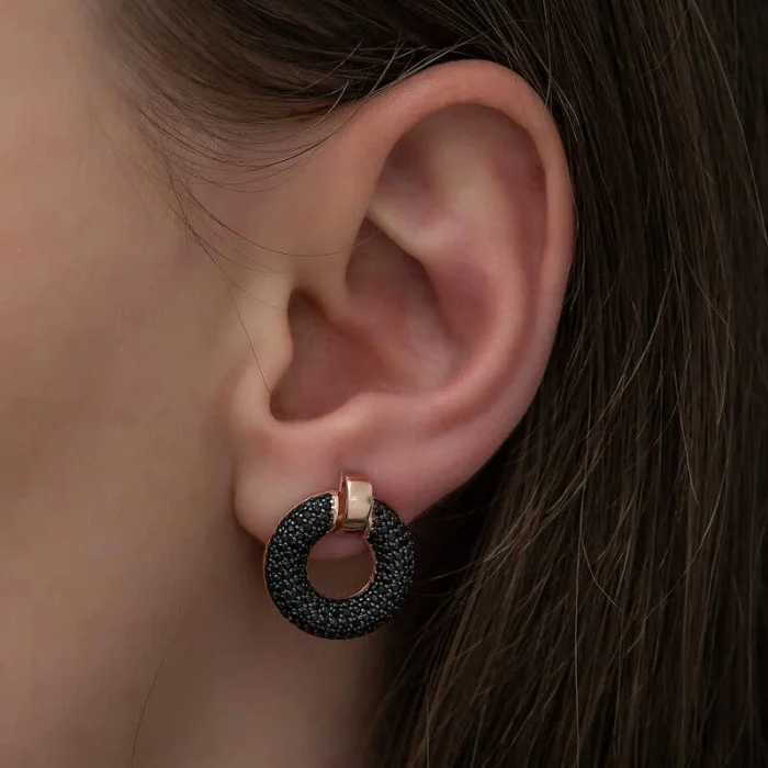 Supertrend Gümüş Siyah Çok Taşlı Daire Bayan Küpe