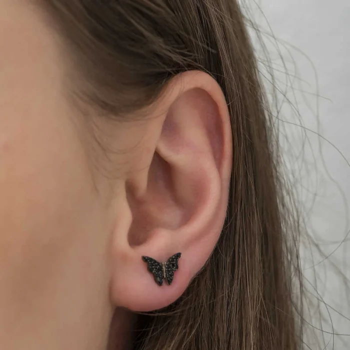 Supertrend Gümüş Siyah Kelebek Küpe