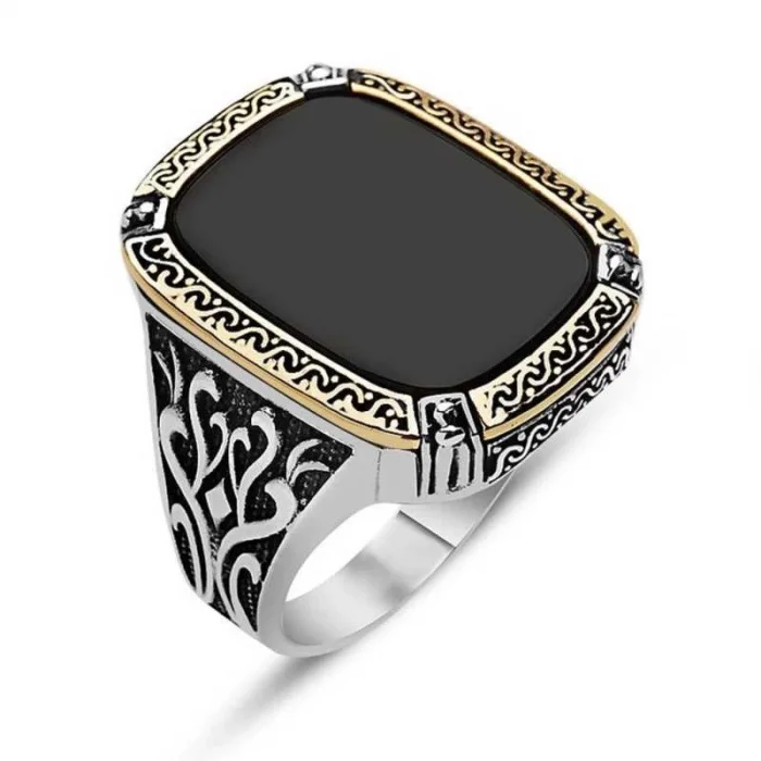 Supertrend Gümüş Siyah Taşlı Erkek Yüzük