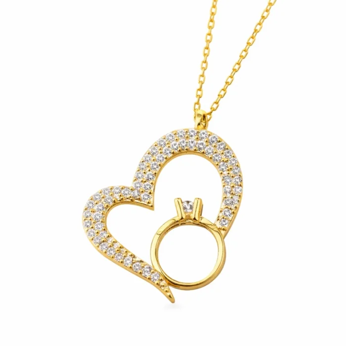 Supertrend Gümüş Tektaşlı Gold Kalp Kadın Kolye