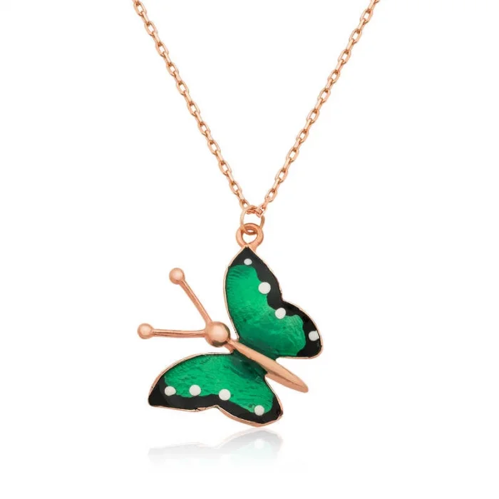 Supertrend Gümüş Yeşil Kelebek Bayan Kolye