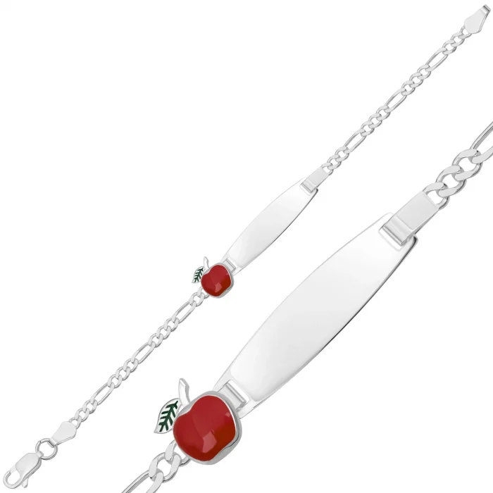 Supertrend Kişiye Özel Kırmızı Elma Figürlü Gümüş Çocuk Künyesi