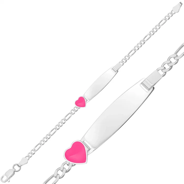 Supertrend Kişiye Özel Pembe Kalp Figürlü Gümüş Çocuk Künyesi