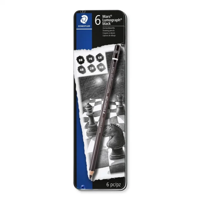 Supertrend Mars Lumograph Black Dereceli Kalem Karakalem Eskiz Çizim Seti 6lı Metal Kutu