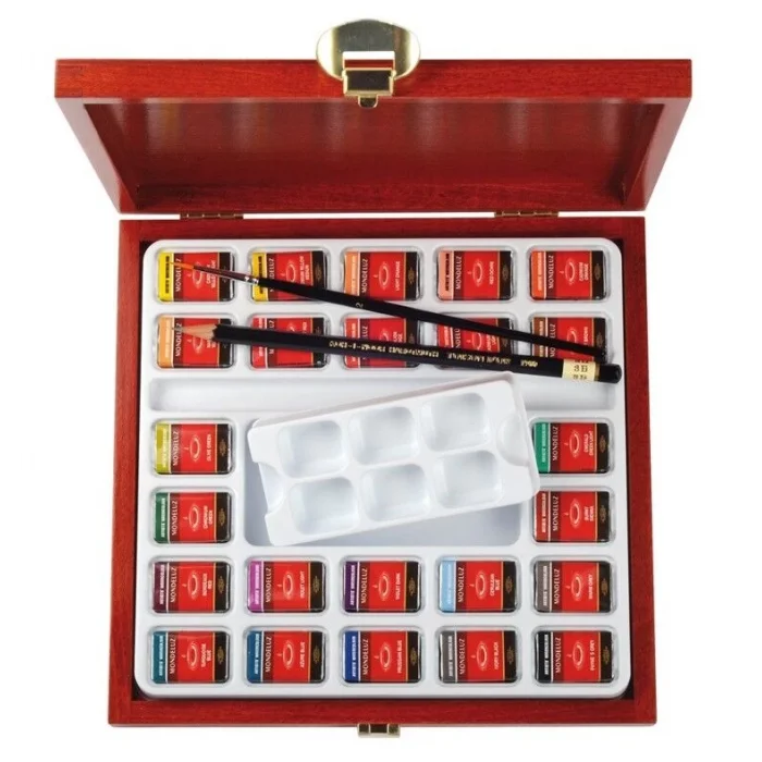 Supertrend Mondeluz Supertrendter Class Taş Tablet Sulu Boya Seti 24 Renk Ahşap Kutu