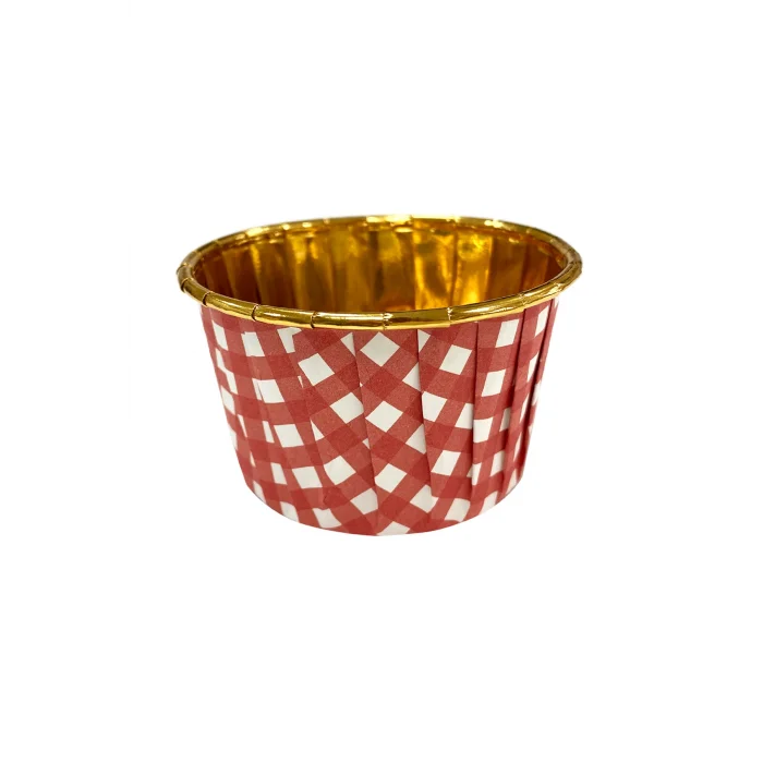 Supertrend Muffin Kek Kapsülü Kare Desenli Kırmızı-Altın 25li