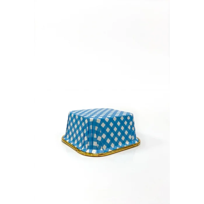 Supertrend Muffin Kek Kapsülü Kare Pötikare Mavi-Altın 25li