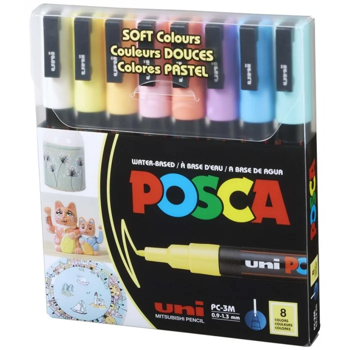 Supertrend Posca PC-3M 0.9-1.3 Su Bazlı Boyama Markörü Seti Pastel Renkler 8 RENK