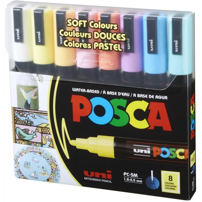 Supertrend Posca PC-5M 1.8-2.5 Su Bazlı Boyama Markörü Seti Pastel Renkler 8 RENK