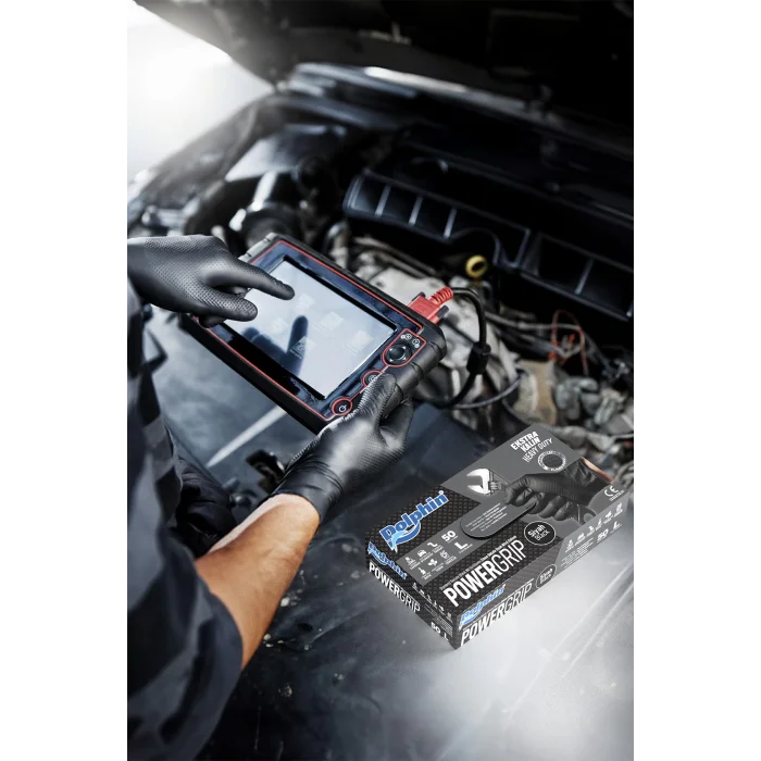 Supertrend PowerGrip Ekstra Kalın Siyah Nitril Eldiven Elmas Dokulu L 50 Adet
