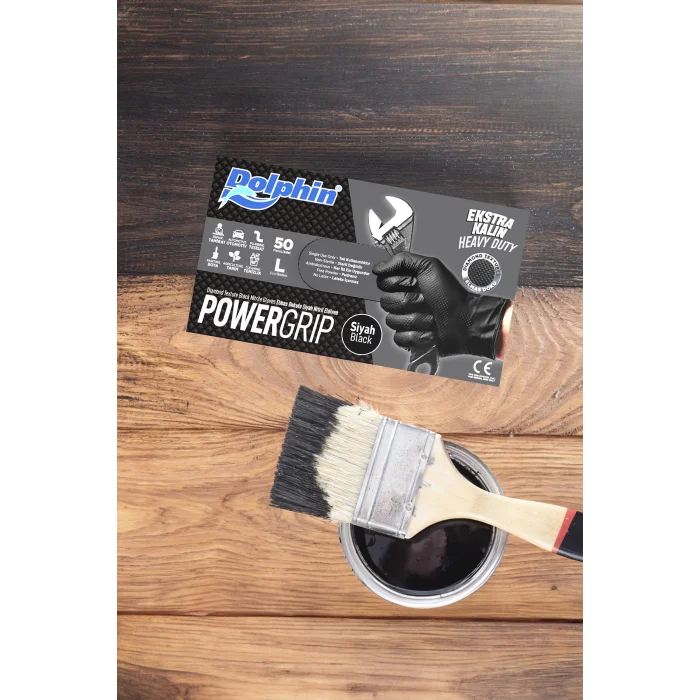 Supertrend PowerGrip Ekstra Kalın Siyah Nitril Eldiven Elmas Dokulu L 50 Adet