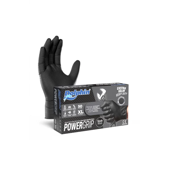 Supertrend PowerGrip Ekstra Kalın Siyah Nitril Eldiven Elmas Dokulu XL 50 Adet