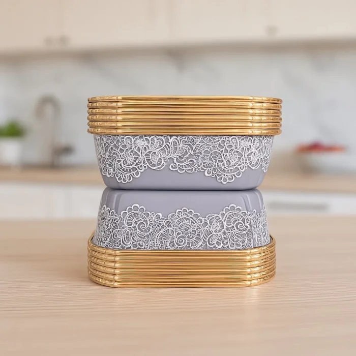 Supertrend Premium Gri Desenler Kare Tatlı Kase 12li