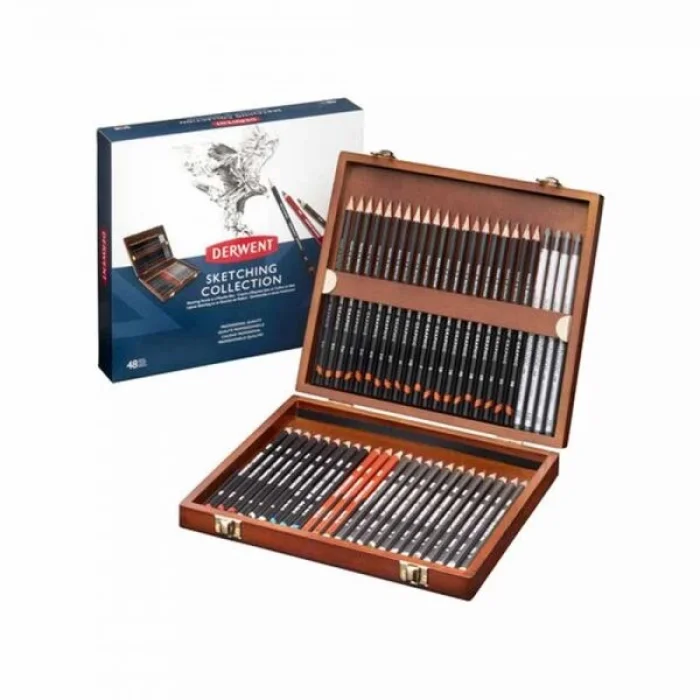 Supertrend Sketching Pencils Karakalem Eskiz Çizim Kalemi Seti 48li Ahşap Kutu