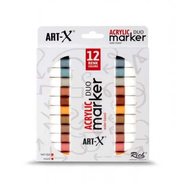 Supertrend Supertrend Acrylic Duo Marker Çift Uçlu Su Bazlı Akrilik Boyama Markörü Seti 12 Renk Clay Series