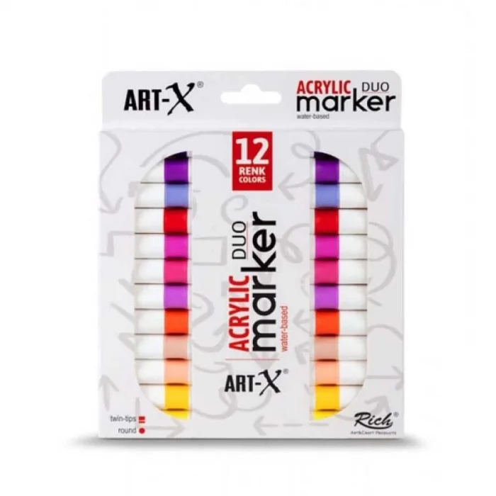 Supertrend Supertrend Acrylic Duo Marker Çift Uçlu Su Bazlı Akrilik Boyama Markörü Seti 12 Renk Energy Series