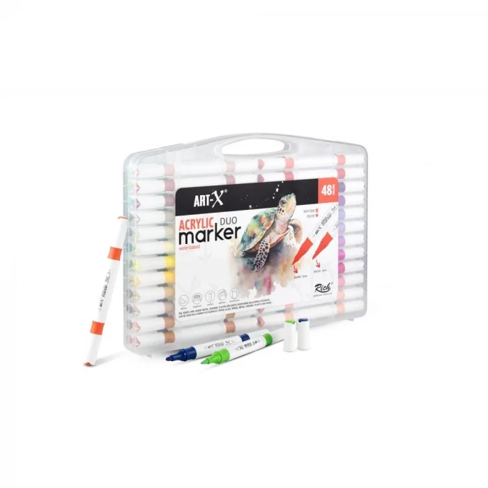 Supertrend Supertrend Acrylic Duo Marker Çift Uçlu Su Bazlı Akrilik Boyama Markörü Seti 48 RENK