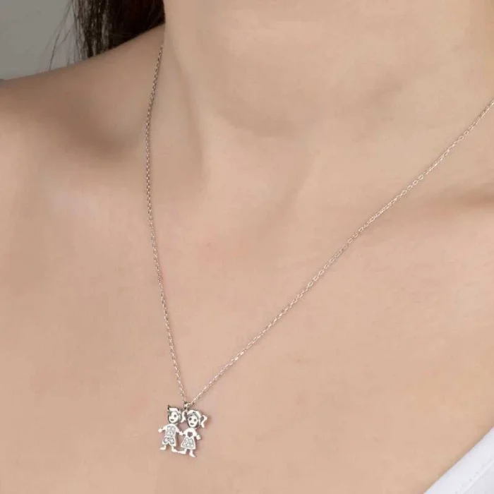 Supertrend Swa Taşlı Gümüş Erkek Kız Çocuk Bayan Kolye