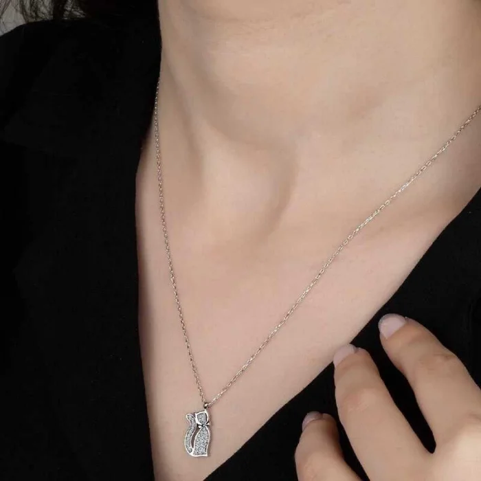 Supertrend Swa Taşlı Gümüş Kedi Bayan Kolye