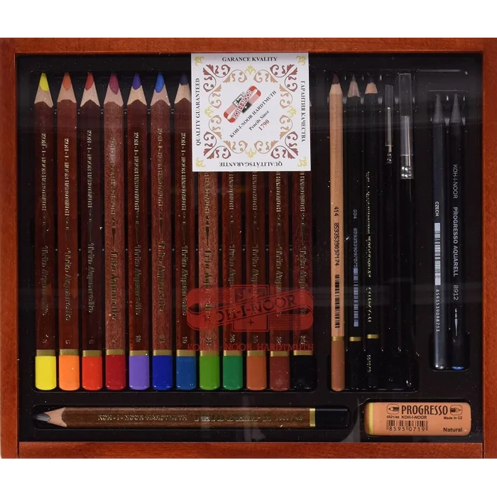 Supertrend TrioAquarelle Kalın Aquarel Boya ve Eskiz Seti 21 Parça Ahşap Kutulu