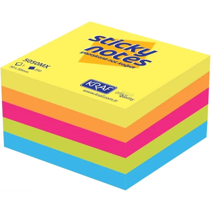Supertrend Yapışkanlı Not Kağıdı Küp Blok 50x50 mm. 250 Yaprak CANLI RENKLER