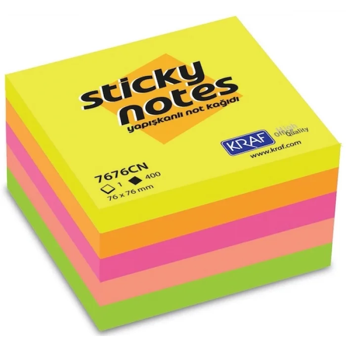 Supertrend Yapışkanlı Not Kağıdı Küp Blok 75x75 mm. 400 Yaprak NEON RENKLER