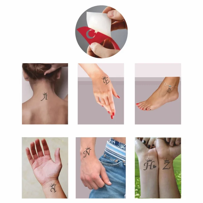 Taçlı Harf Şablon Set Dövme Deseni