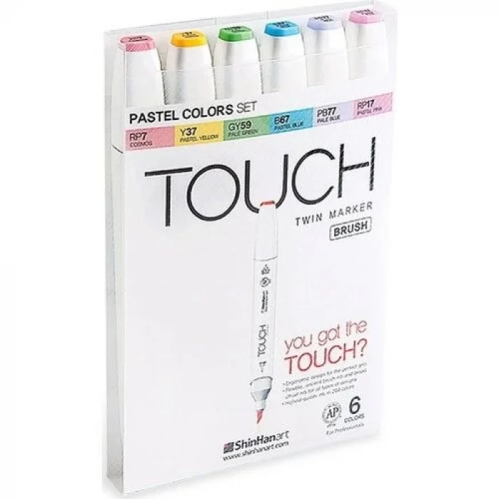 Touch Twin Brush Marker Fırça Uçlu Marker Seti 6 Renk PASTEL RENKLER