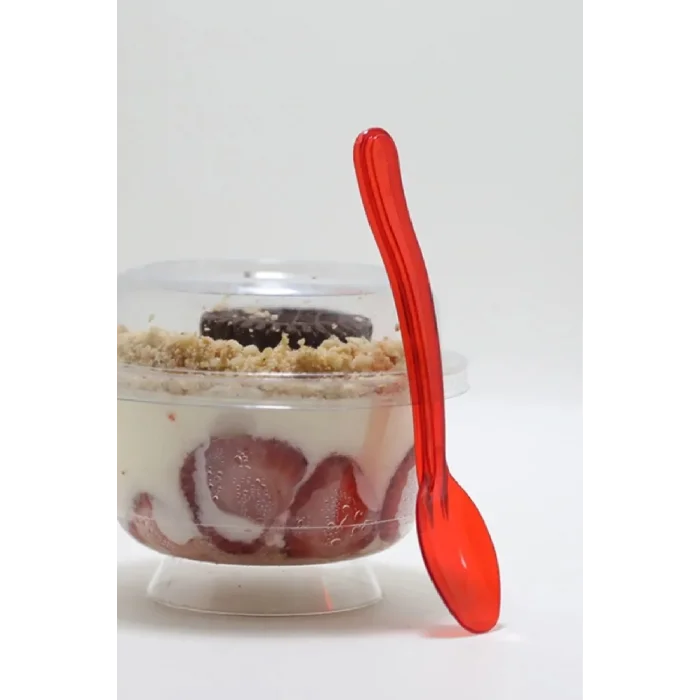 Transparan Parlak Kırmızı Dalgalı Dondurma-Tatlı Kaşık 50li