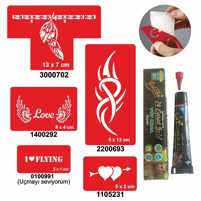 Tribal Aşk Desenleri Hint Kınası ile Geçici Dövme Yapma Seti