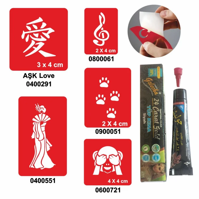 Uzakdoğu Desenleri Hint Kınası ile Geçici Dövme Yapma Seti