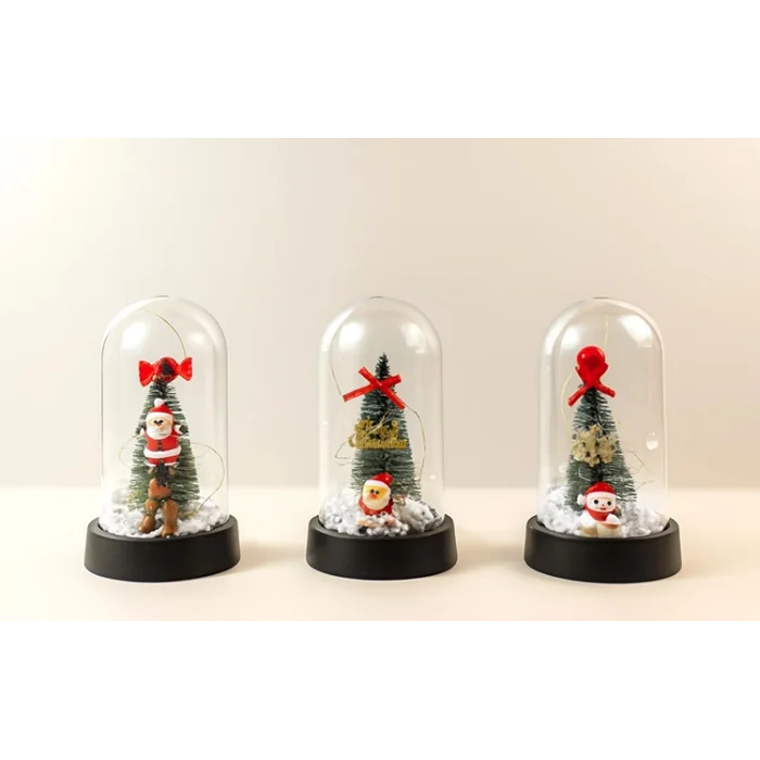 Yılbaşı Temalı Işıklı  Dekoratif Cam Fanus SPR5076