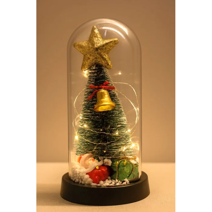 Yılbaşı Temalı Işıklı  Dekoratif Cam Fanus TKN5078