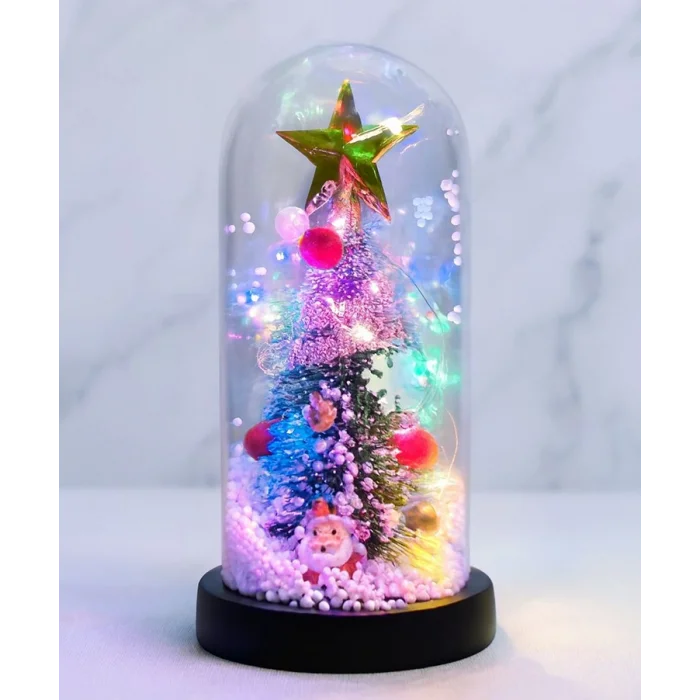 Yılbaşı Temalı Işıklı  Dekoratif Cam Fanus TKN5082