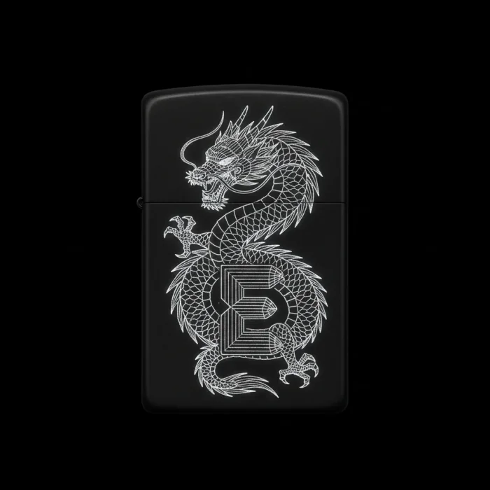 Benzinli Çakmak Ejderha Figürlü E Harfli Tasarım - V10