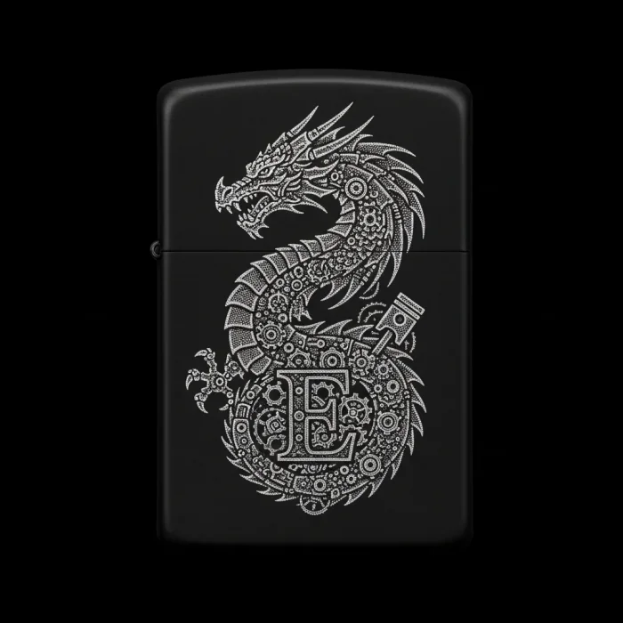 Benzinli Çakmak Ejderha Figürlü E Harfli Tasarım - V15