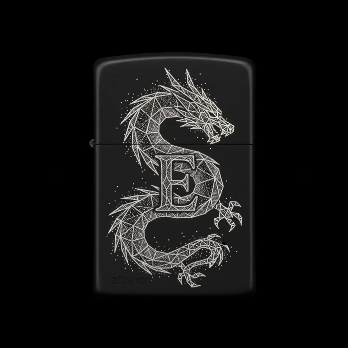 Benzinli Çakmak Ejderha Figürlü E Harfli Tasarım - V16