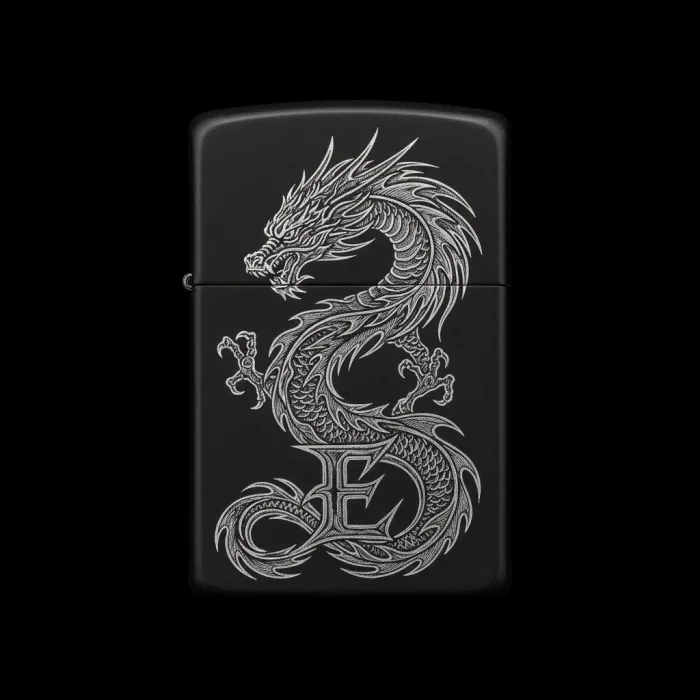 Benzinli Çakmak Ejderha Figürlü E Harfli Tasarım - V2