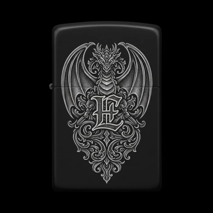 Benzinli Çakmak Ejderha Figürlü E Harfli Tasarım - V23