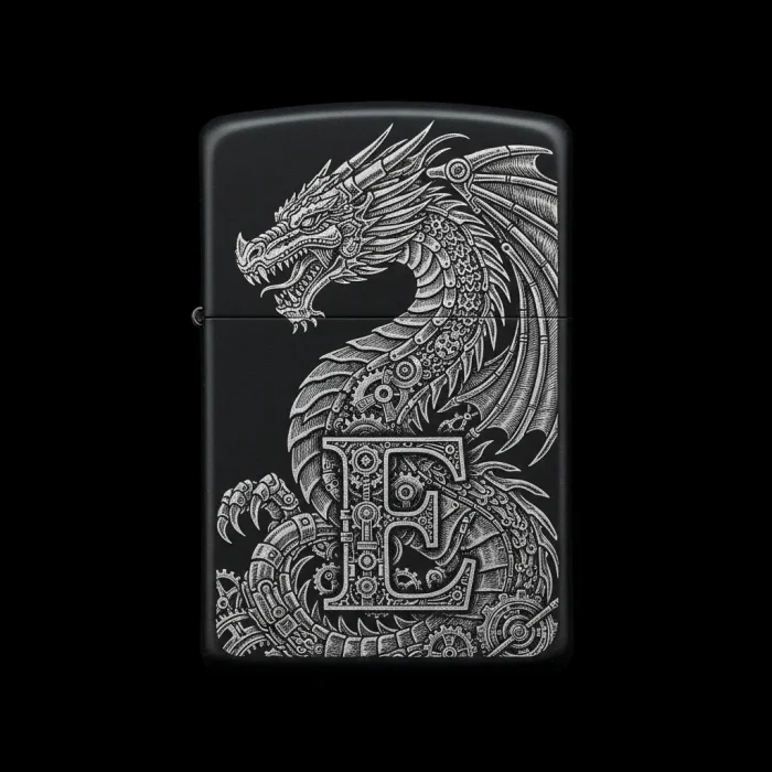 Benzinli Çakmak Ejderha Figürlü E Harfli Tasarım - V24