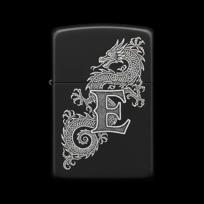 Benzinli Çakmak Ejderha Figürlü E Harfli Tasarım - V32