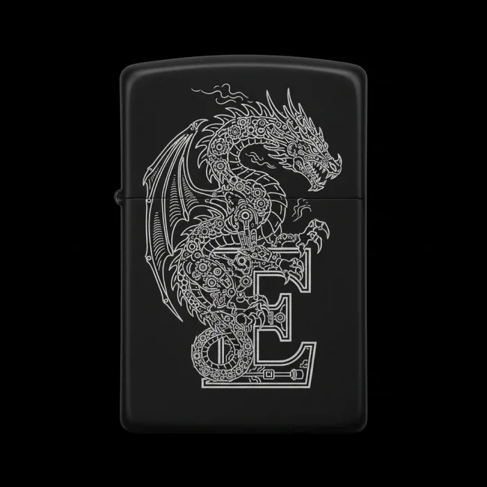 Benzinli Çakmak Ejderha Figürlü E Harfli Tasarım - V36