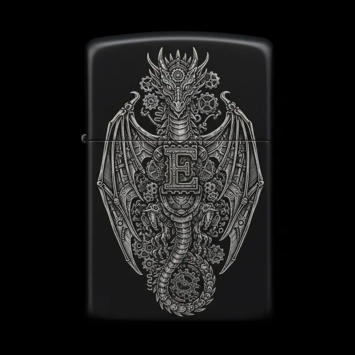 Benzinli Çakmak Ejderha Figürlü E Harfli Tasarım - V39