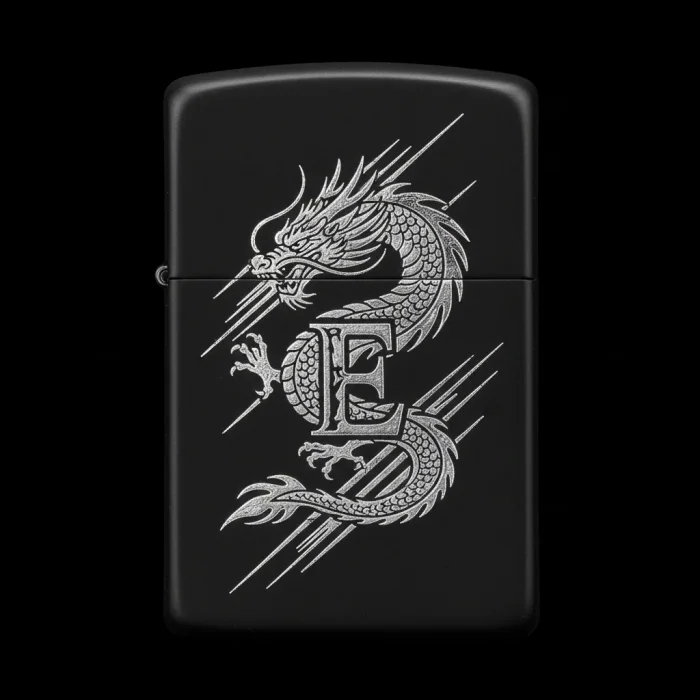 Benzinli Çakmak Ejderha Figürlü E Harfli Tasarım - V40