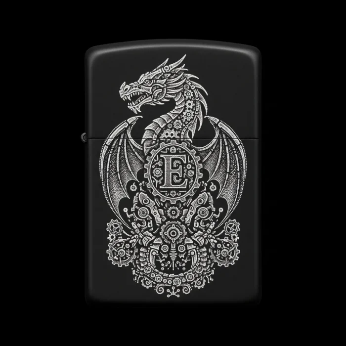 Benzinli Çakmak Ejderha Figürlü E Harfli Tasarım - V44